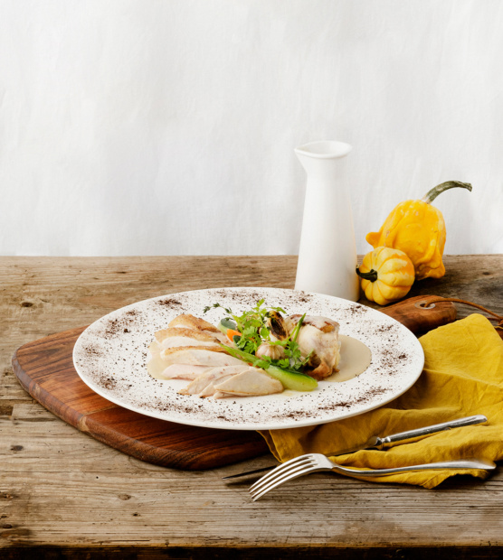 Poulet du Bourbonnais à la crème de cèpe